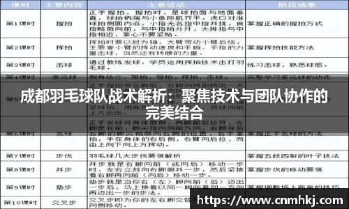 成都羽毛球队战术解析：聚焦技术与团队协作的完美结合